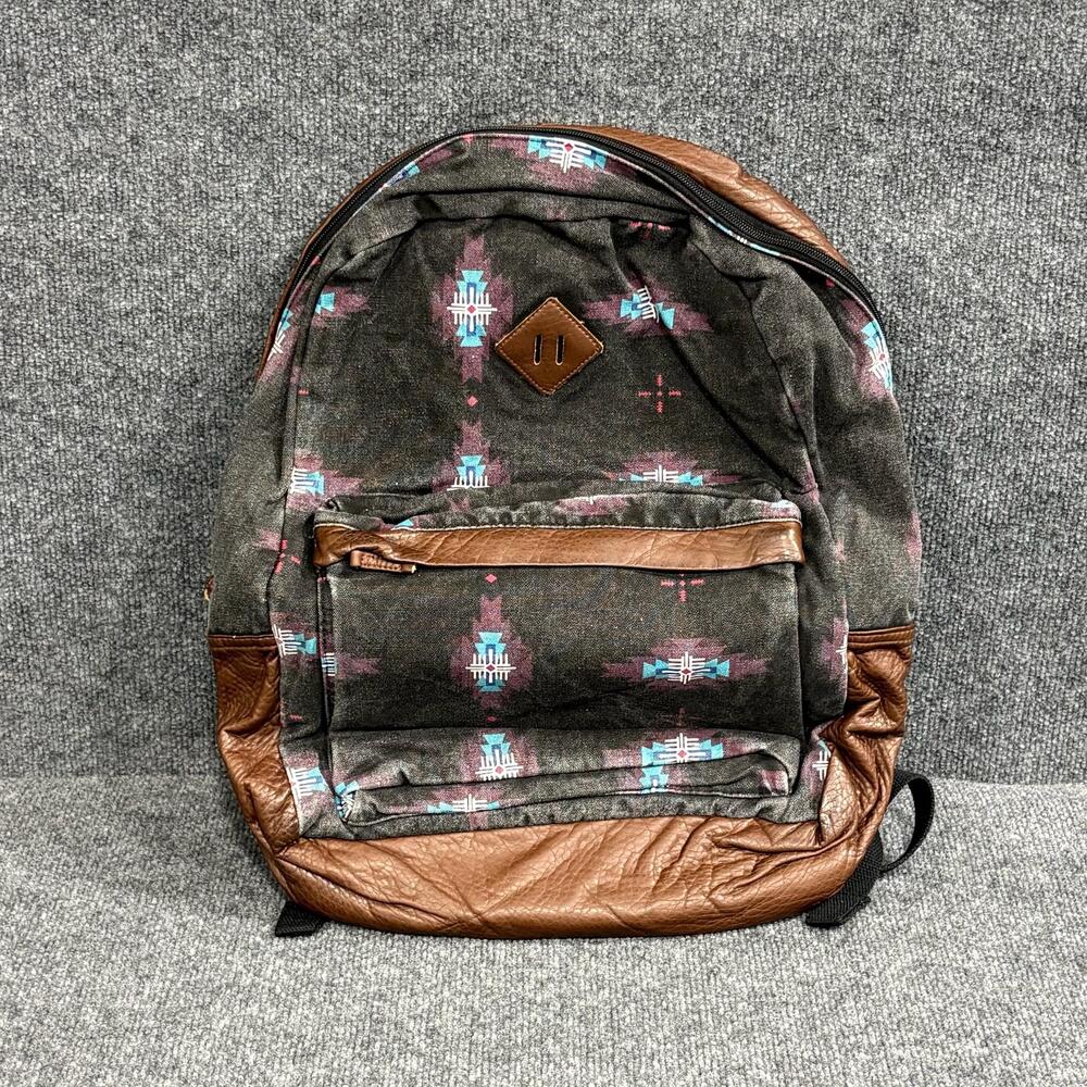 Empyre Backpack Large Black Tribal Print Faux Leather School Laptop Brown Skate